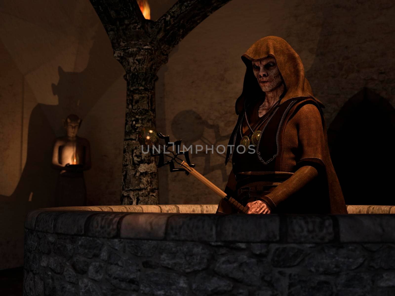 Vampire in a crypt under the ground - 3d rendering