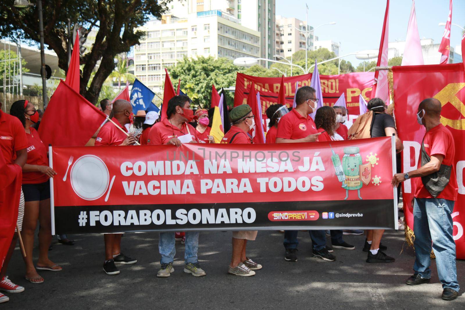 salvador, bahia, brazil - september 7, 2021: Protesters against the government of President Jair Bolsonaro protest in the city of Salvador. The act marks Brazil's Independence Day.