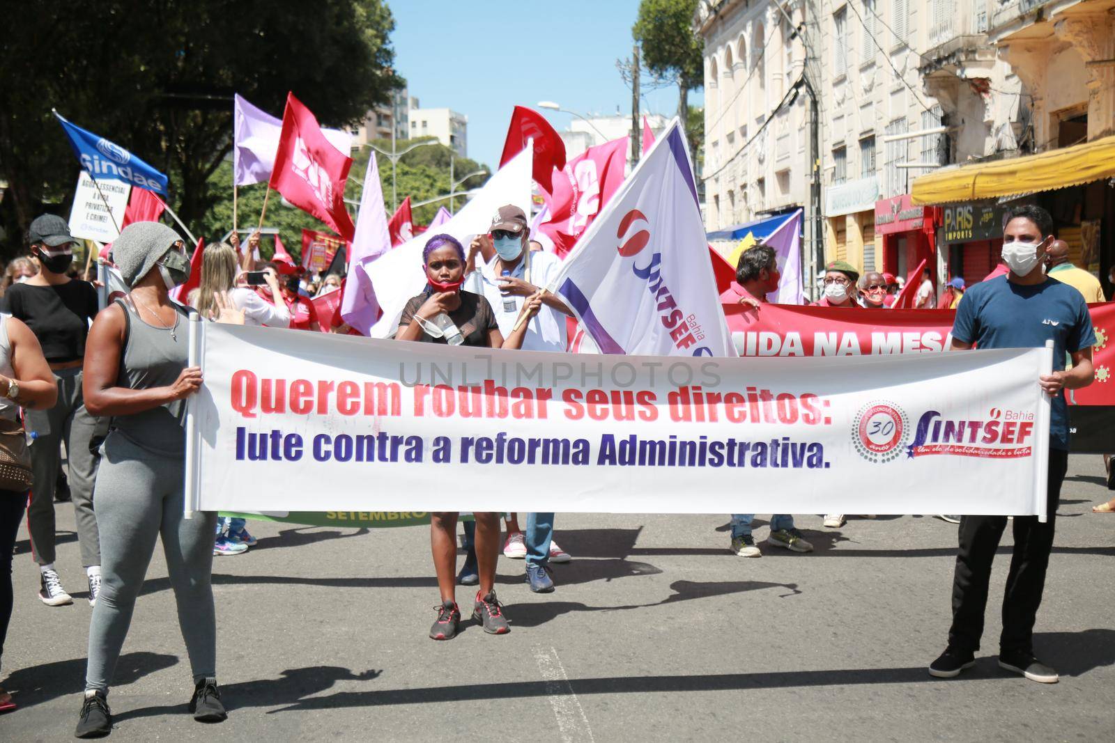 salvador, bahia, brazil - september 7, 2021: Protesters against the government of President Jair Bolsonaro protest in the city of Salvador. The act marks Brazil's Independence Day.