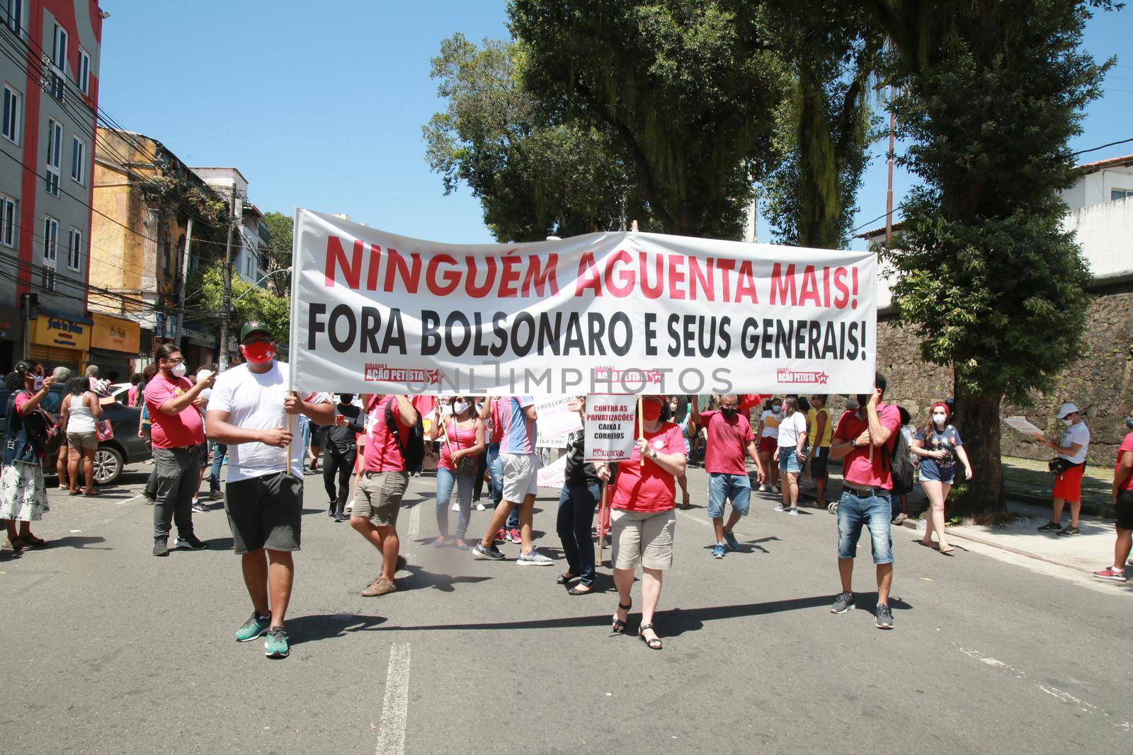 salvador, bahia, brazil - september 7, 2021: Protesters against the government of President Jair Bolsonaro protest in the city of Salvador. The act marks Brazil's Independence Day.