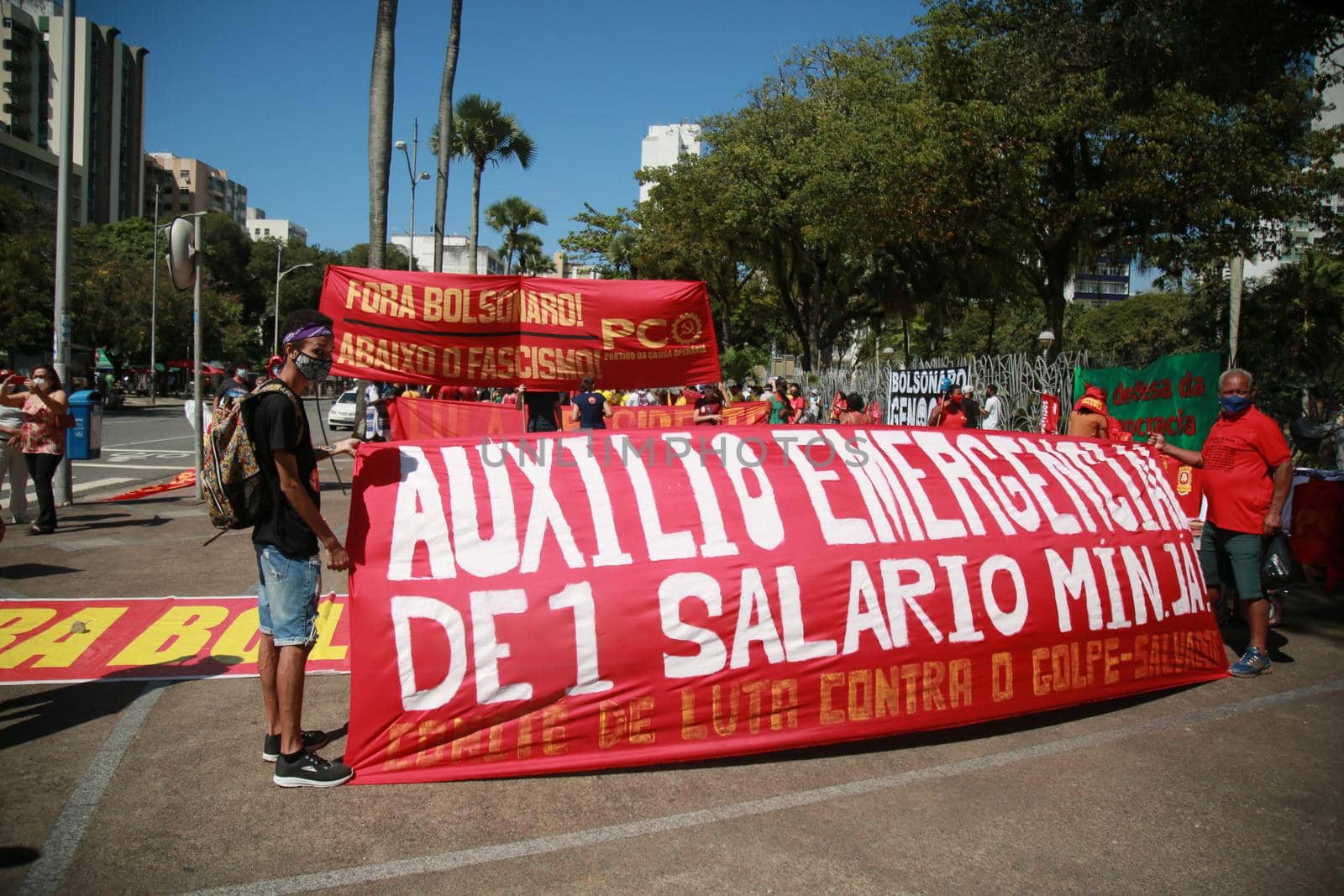 salvador, bahia, brazil - september 7, 2021: Protesters against the government of President Jair Bolsonaro protest in the city of Salvador. The act marks Brazil's Independence Day.