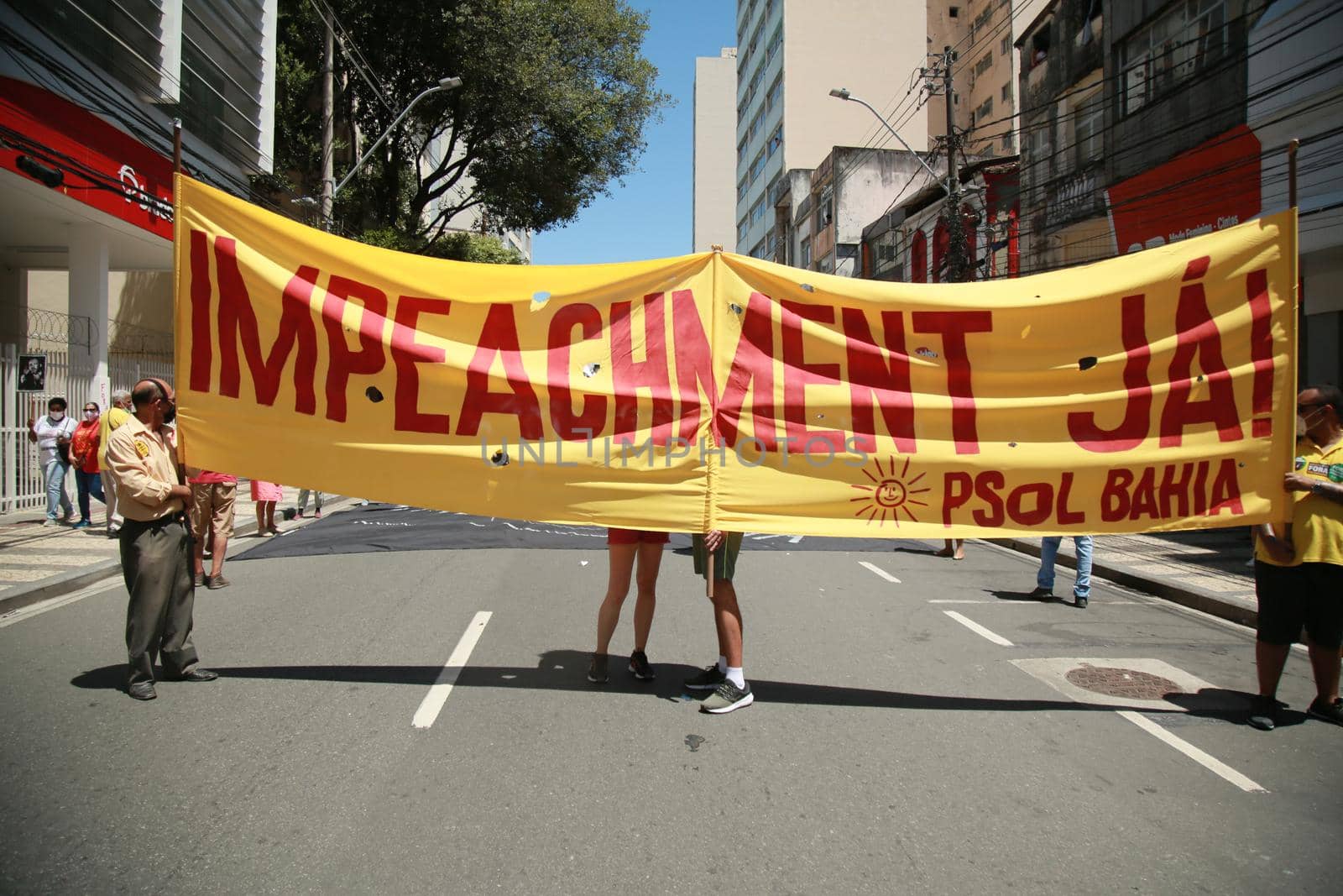 salvador, bahia, brazil - september 7, 2021: Protesters against the government of President Jair Bolsonaro protest in the city of Salvador. The act marks Brazil's Independence Day.