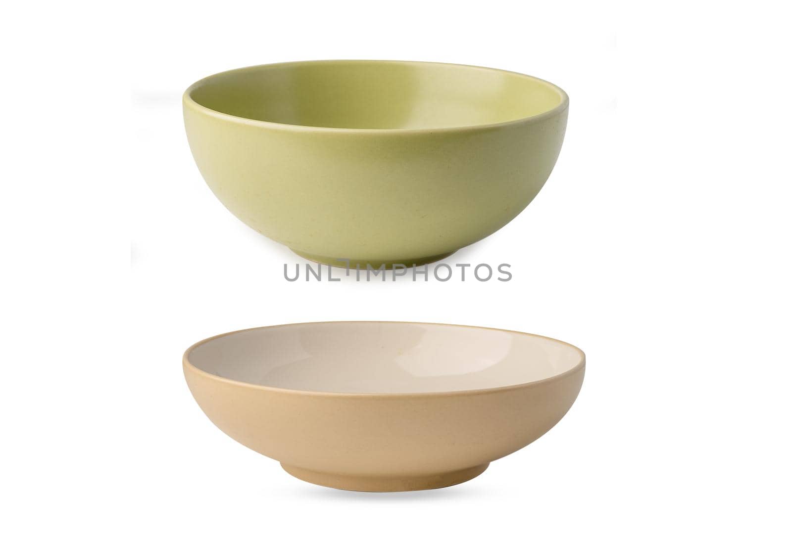 Ceramic brown plate or bowl isolate on white background. by pamai