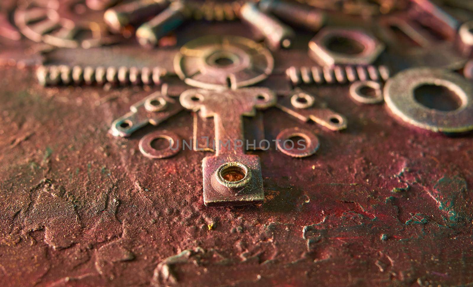Nuts, Bolts and washers a selection of steel bolts and steel nuts. Closeup of many parts for industrial use.Selective focus