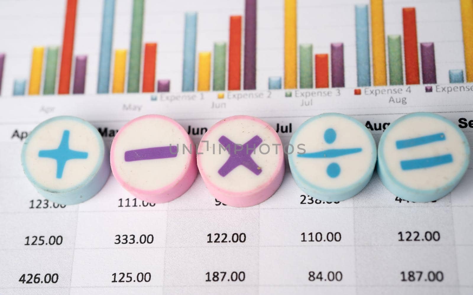 Math Symbols Charts Graphs spreadsheet. Finance Banking Account, Statistics, Investment Analytic research data economy, Stock exchange trading, Mobile office reporting Business meeting concept. by pamai