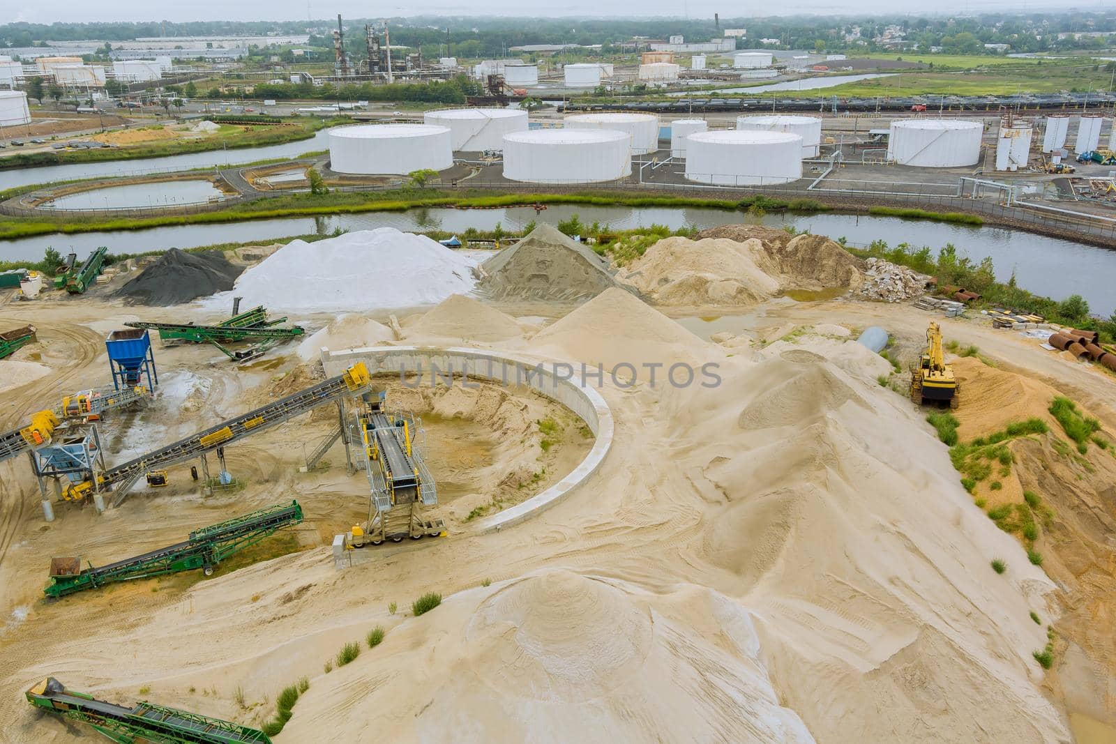 Industrial site construction buildings industry zone of a oil storage tanks terminal by ungvar