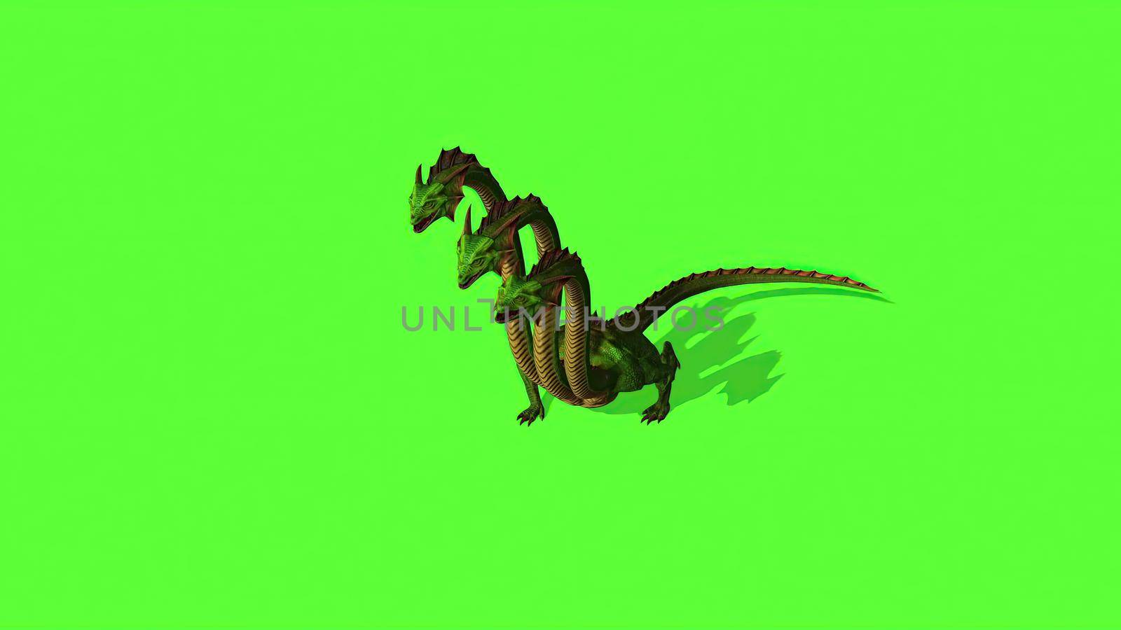 3d illustration - Hydra Mystical Water Snake  On Green Screen Background