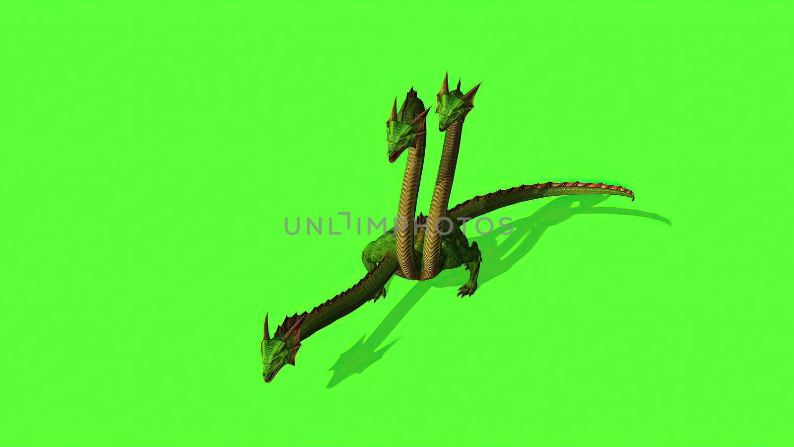 3d illustration - Hydra Mystical Water Snake  On Green Screen Background by vitanovski