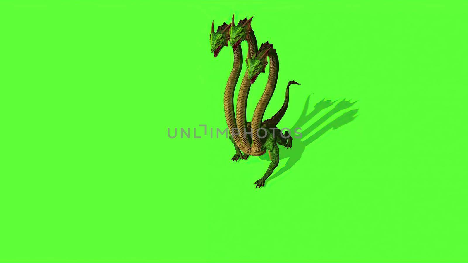 3d illustration - Hydra Mystical Water Snake  On Green Screen Background by vitanovski