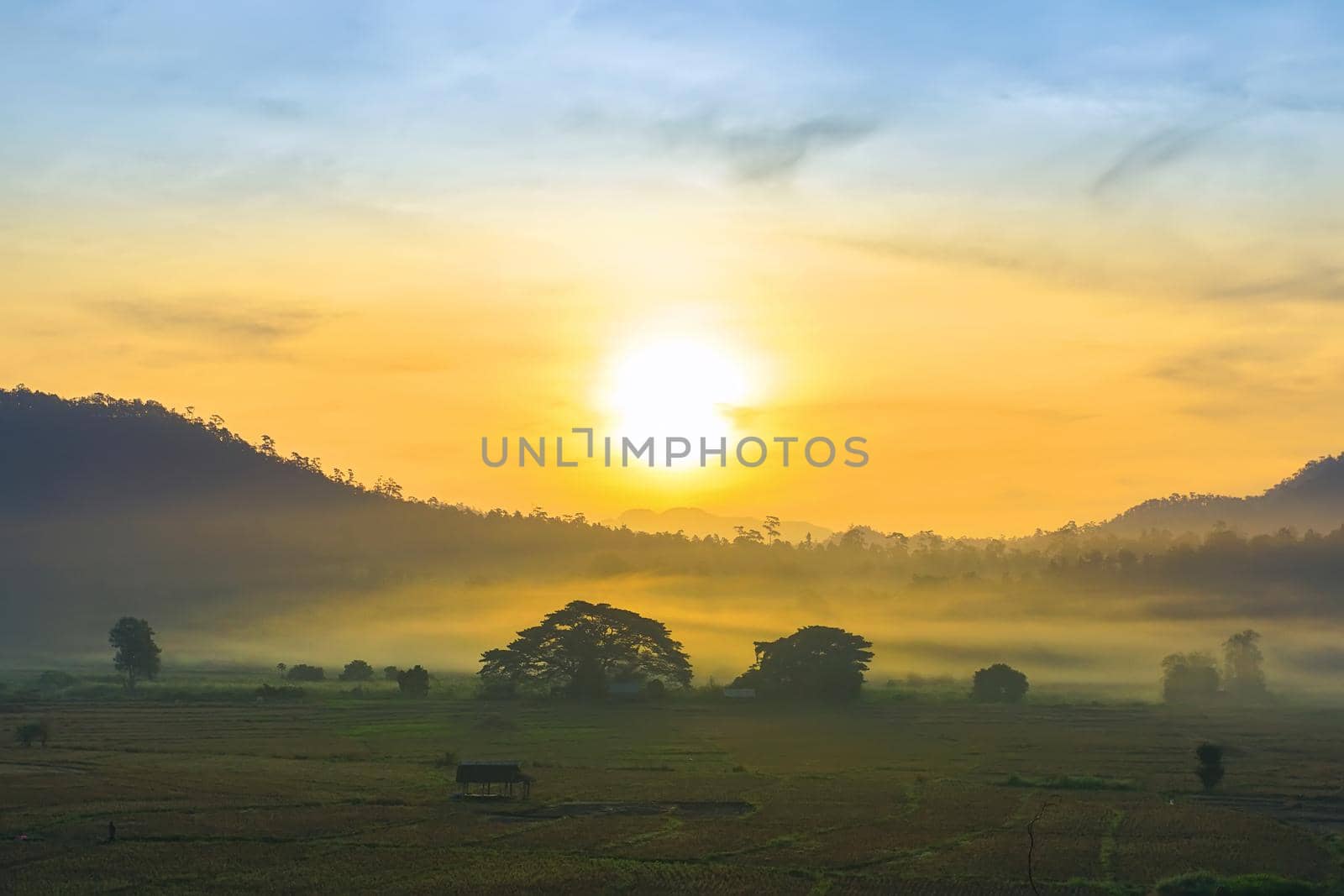 Countryside sunrise at khun yuam district, Mae Hong Son Province, Thailand.