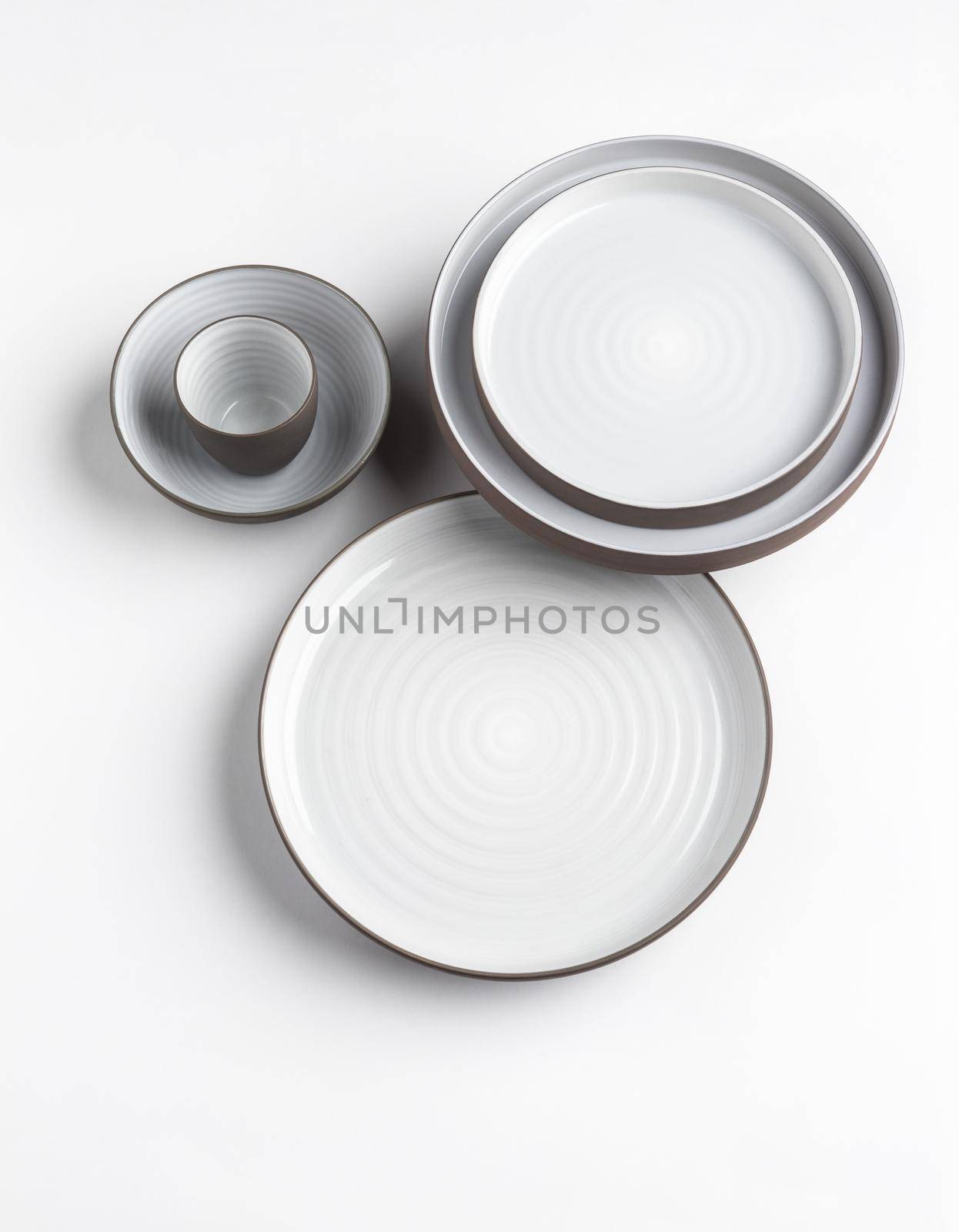 Kitchen and restaurant utensils on a white background. Top view