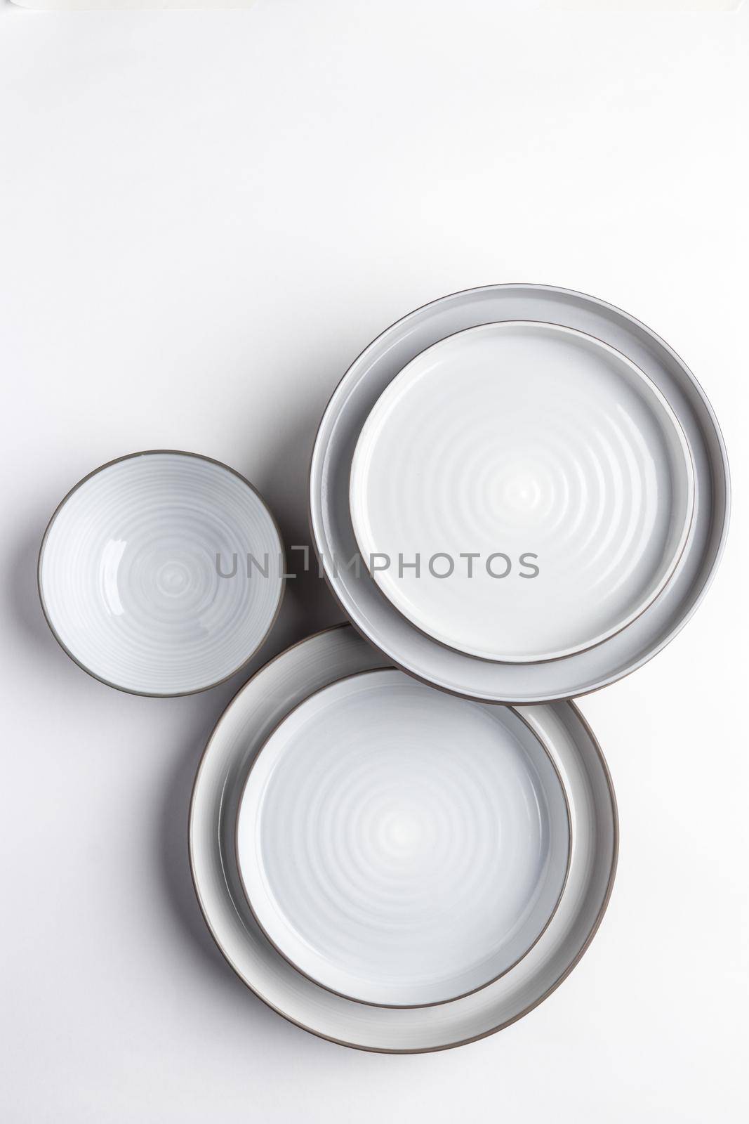 Kitchen and restaurant utensils on a white background. Top view
