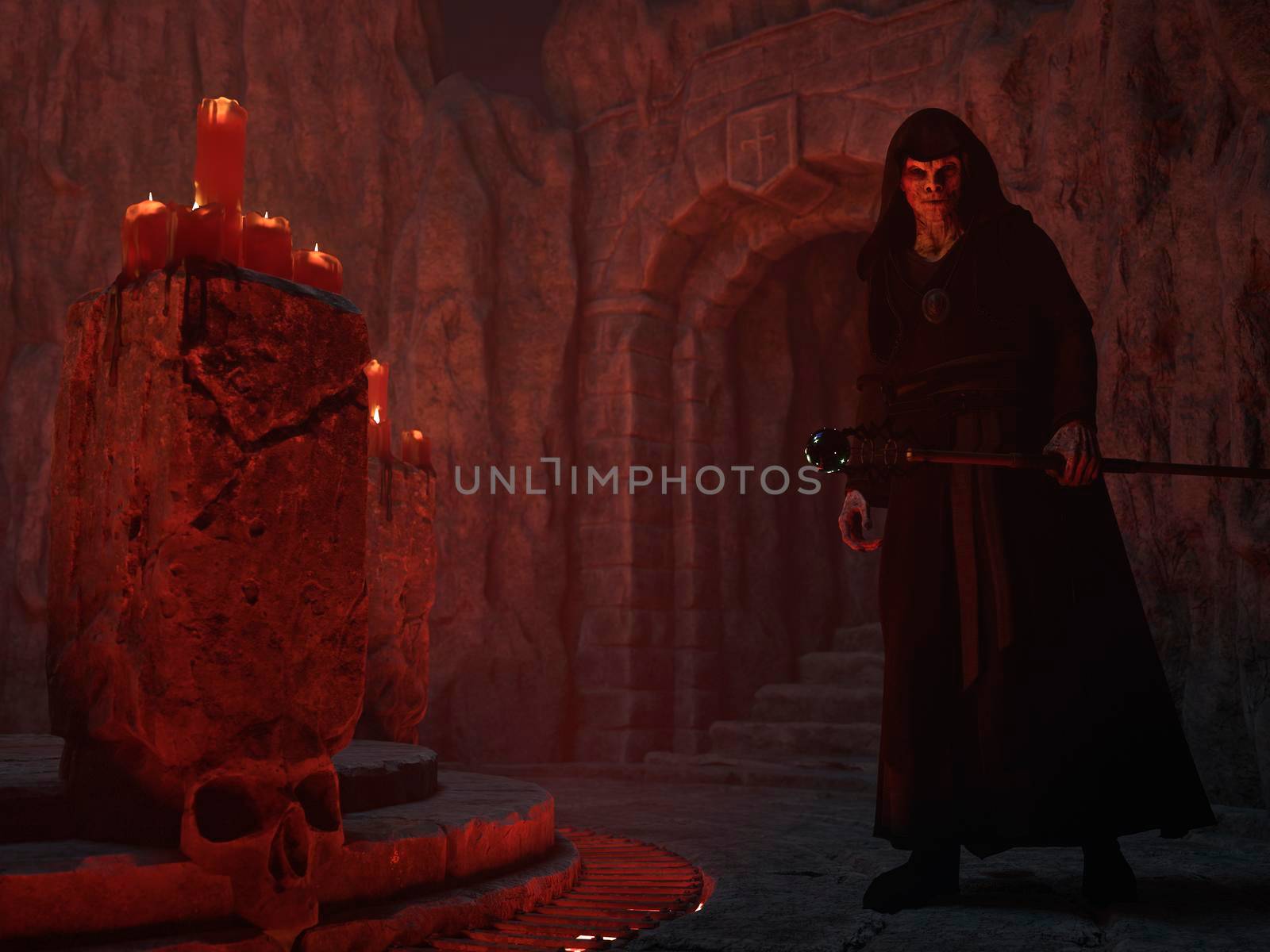 Vampire in the kingdom of darkness, hell - 3d rendering