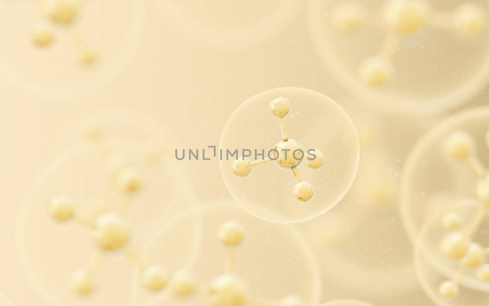 Cell structure with golden background, 3d rendering. by vinkfan