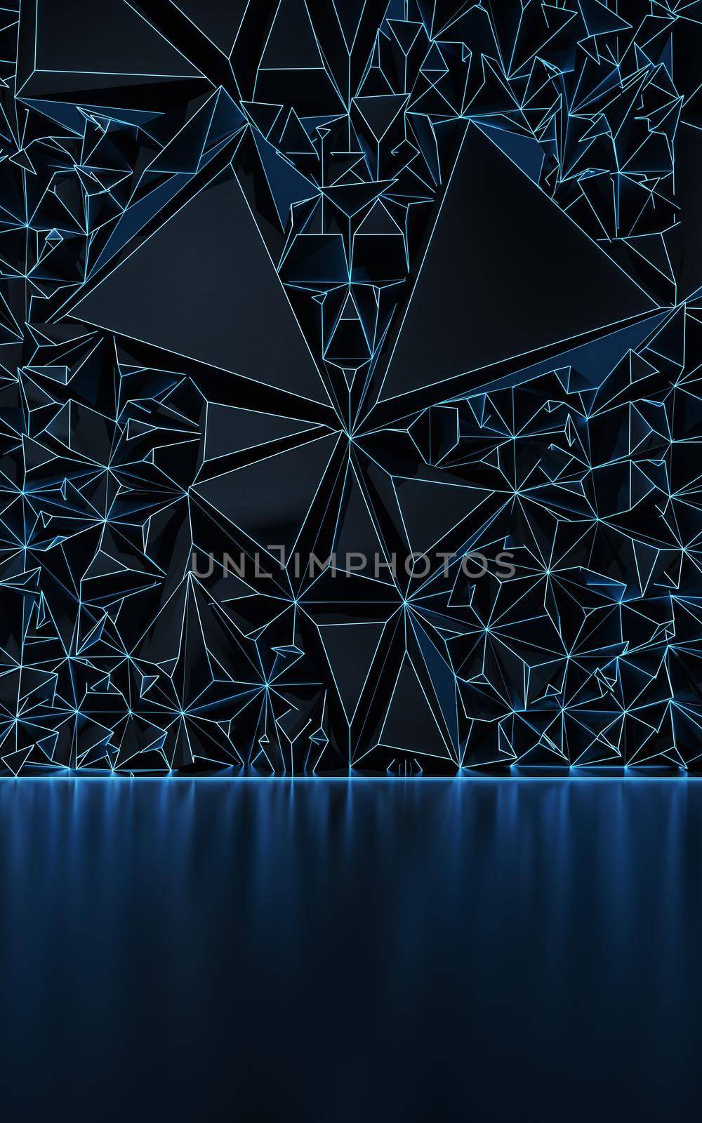 Empty room and neon with dark background, 3d rendering. Computer digital drawing.