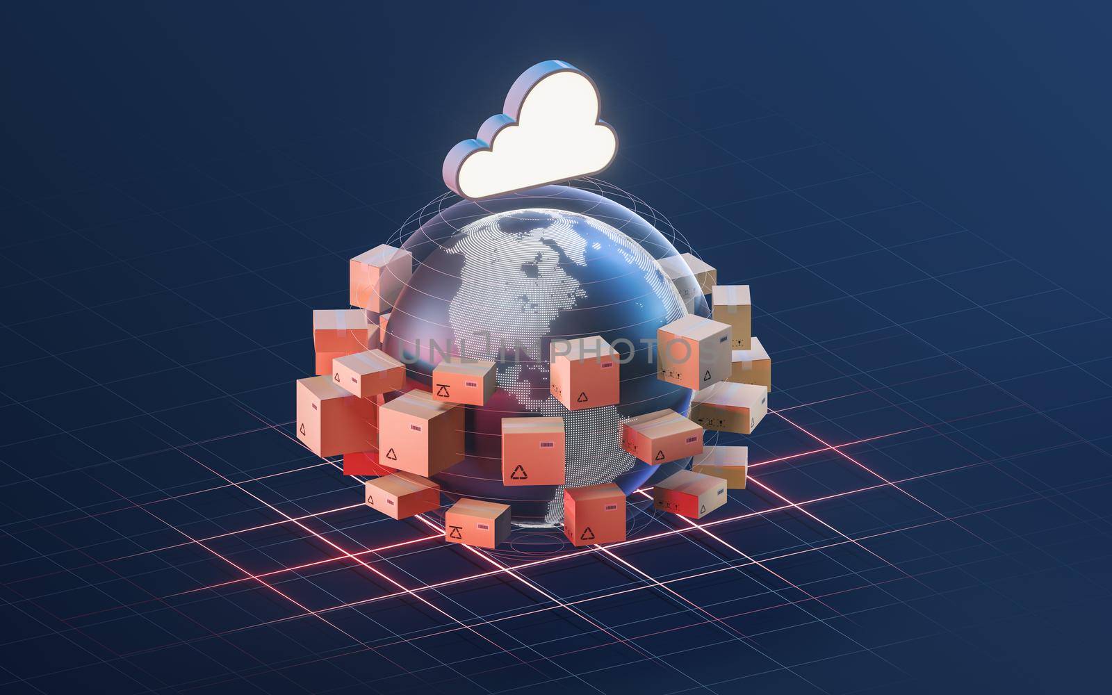 Cloud computing and commodity logistics, 3d rendering. by vinkfan