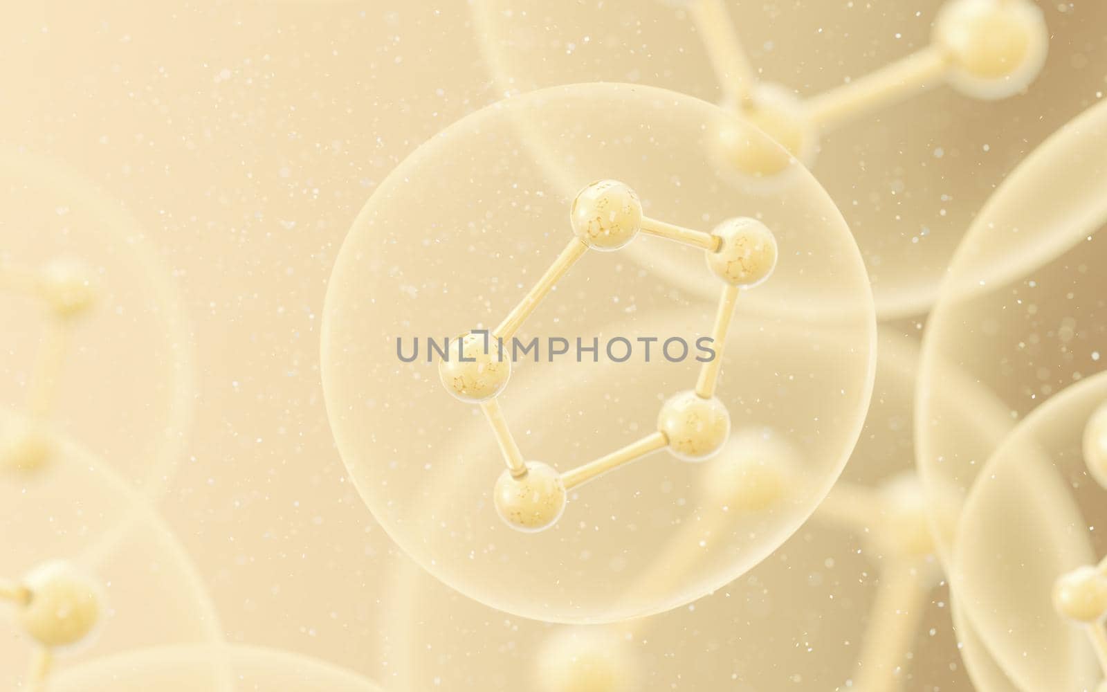 Cell structure with golden background, 3d rendering. by vinkfan