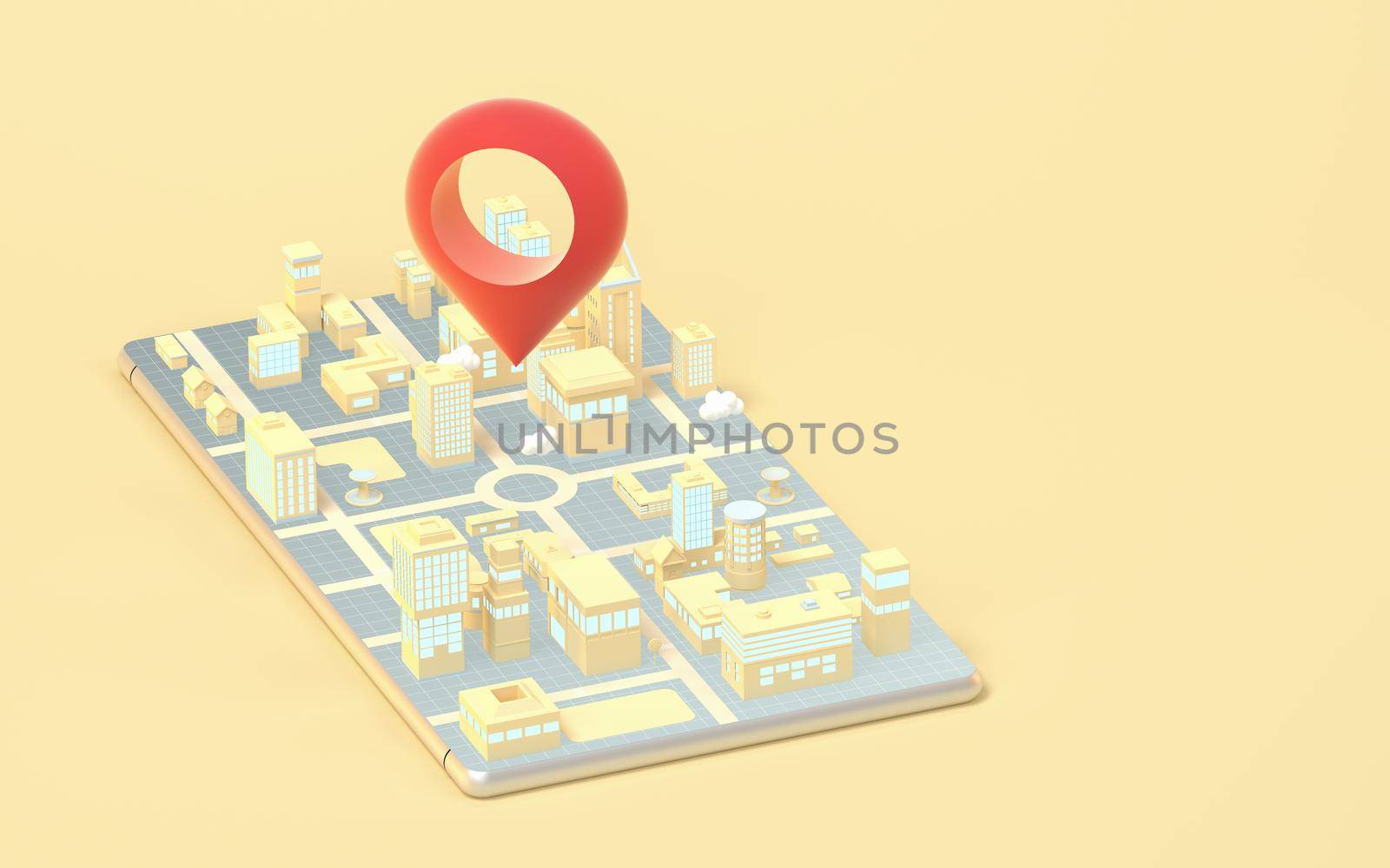 Intelligent phone and location, 3d rendering. Computer digital drawing.