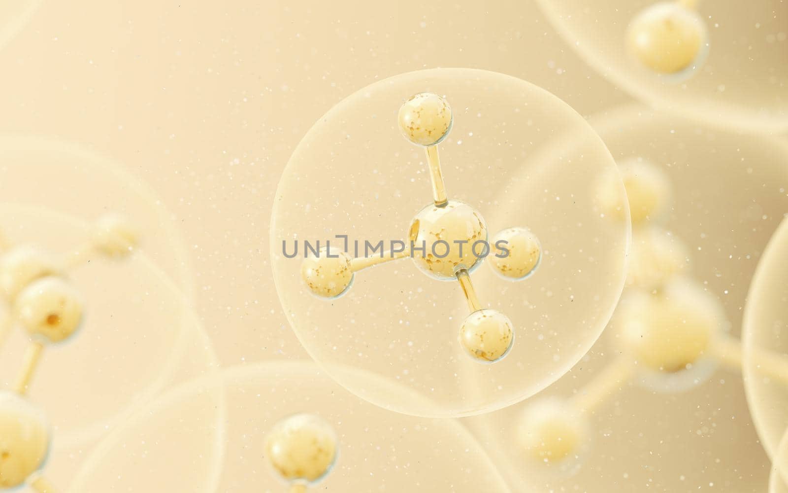 Cell structure with golden background, 3d rendering. by vinkfan