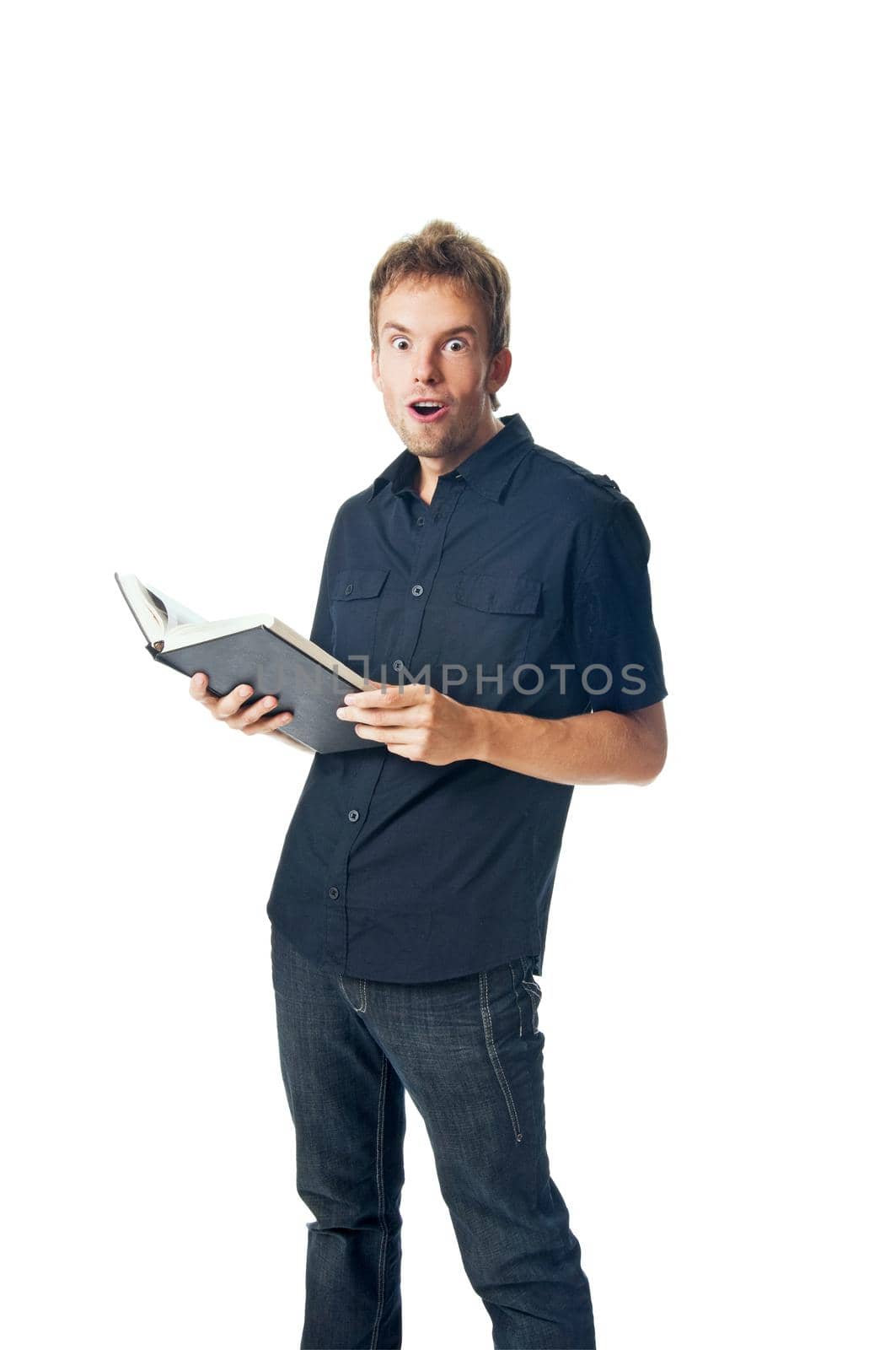 Young man standing isolated on white background