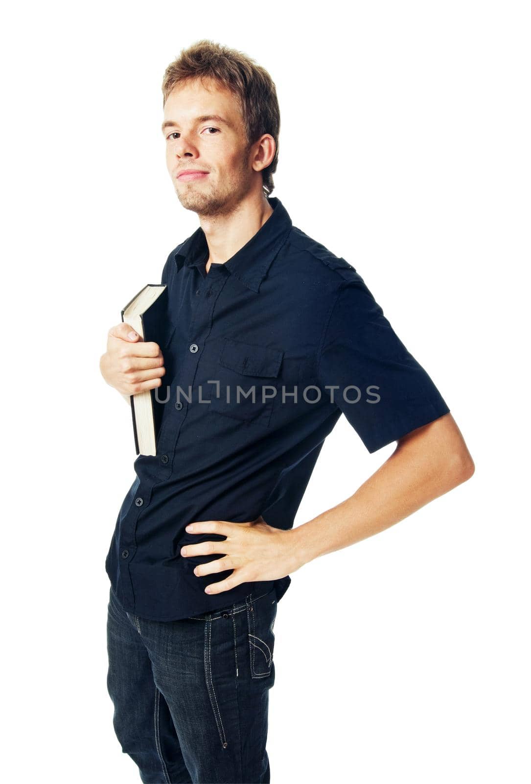 Young man standing isolated on white background