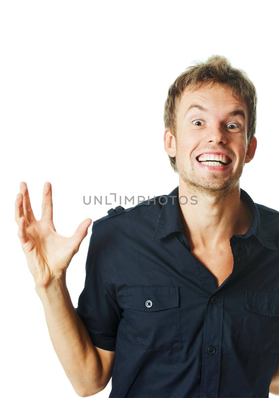 Young man standing isolated on white background