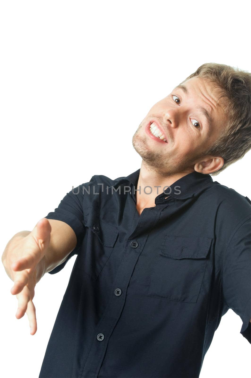Young man standing isolated on white background