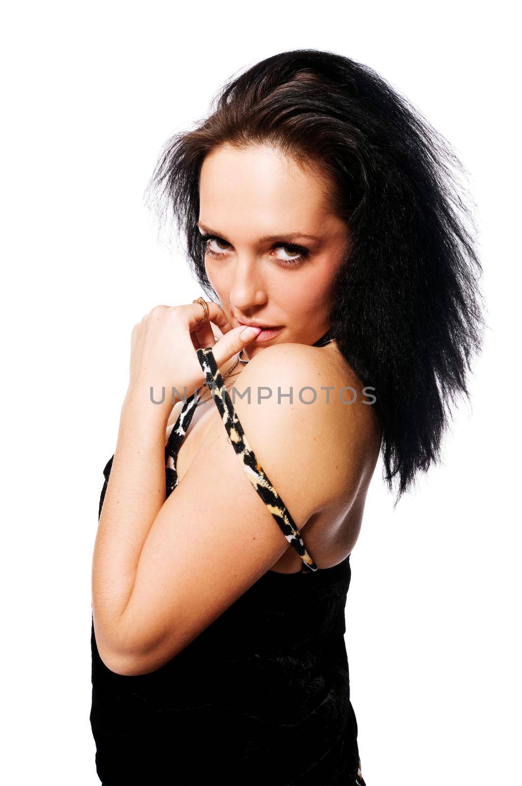 Hot brunette dancer isolated on white background