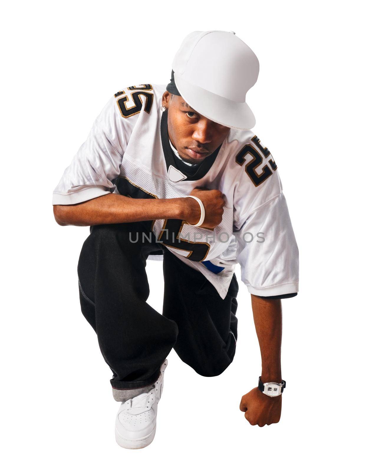 Cool hip-hop young man isolated on white