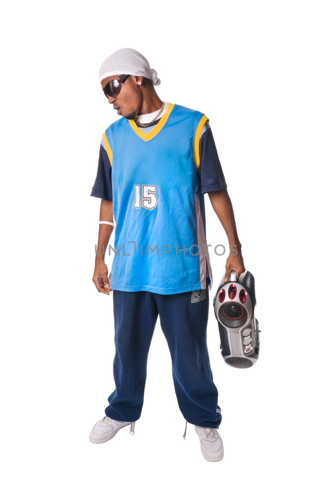 Hip-hop black young man on white background