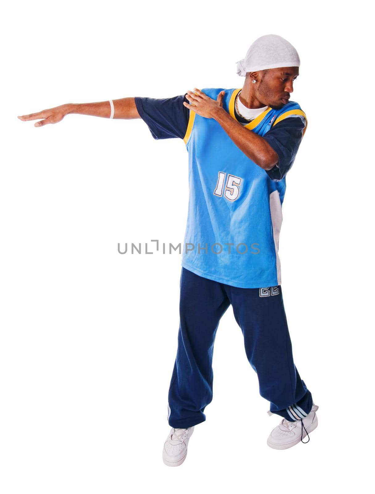 Young hiphop dancer making a move on white