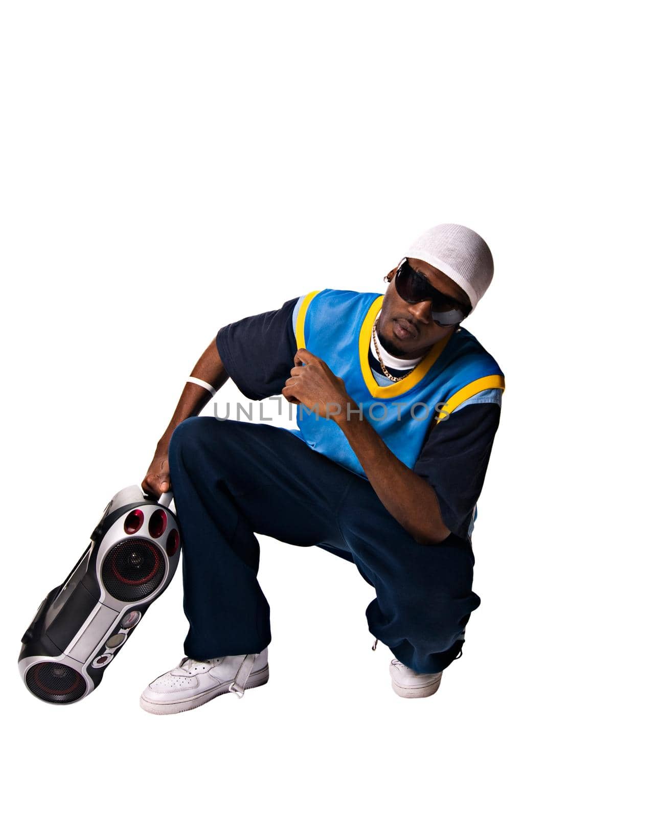 Hip-hop black young man on white background