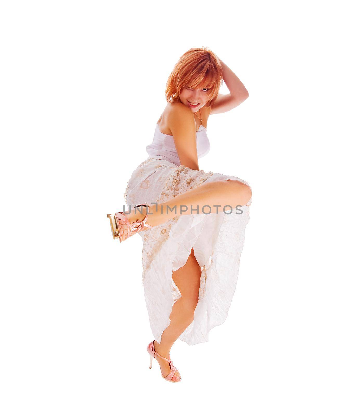 Beautiful red dancer isolated on white background