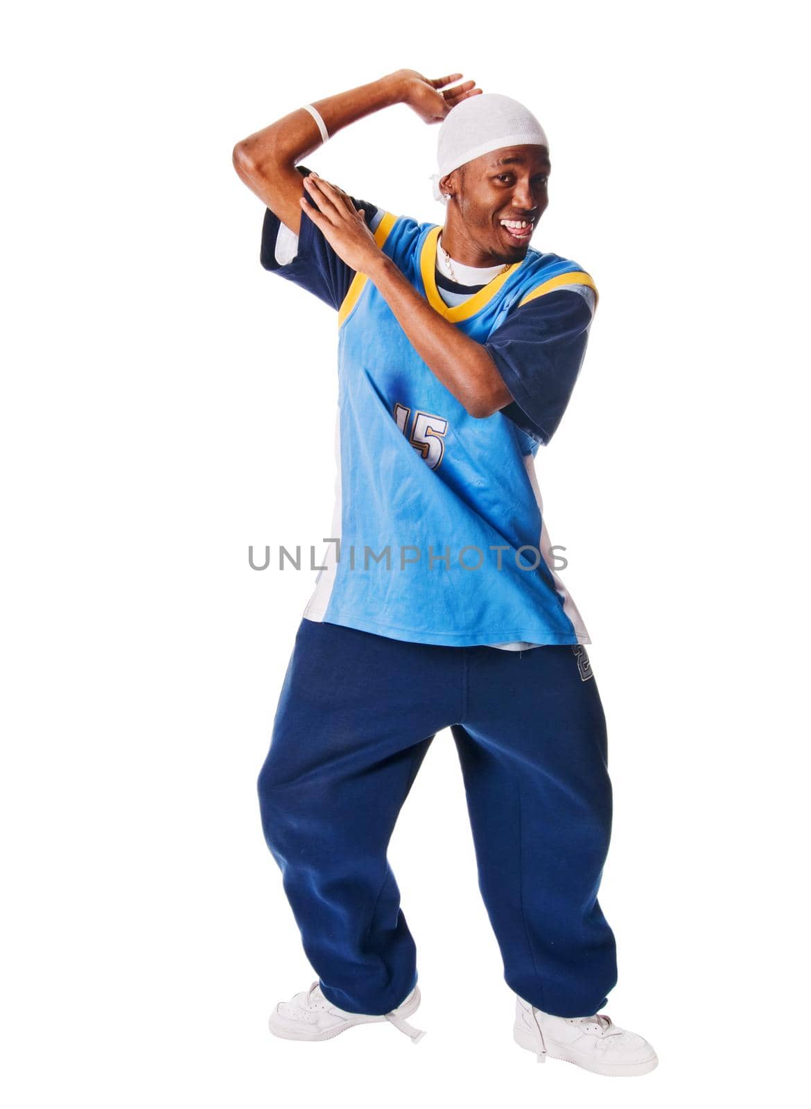 Young hiphop dancer making a move on white
