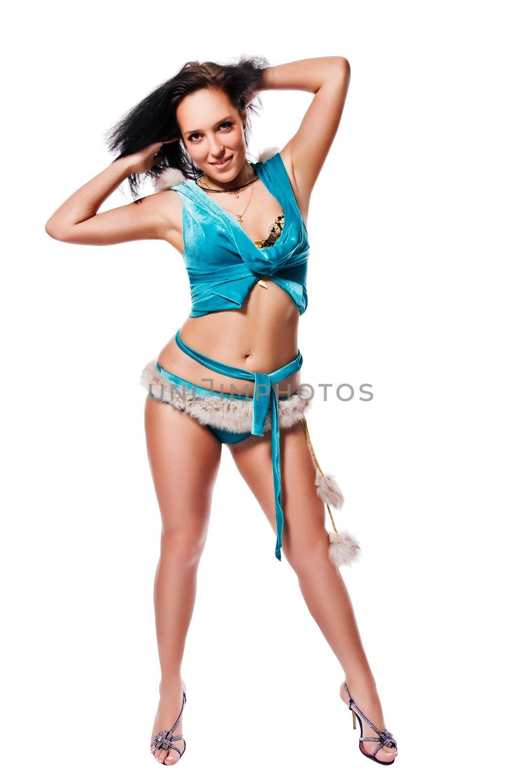 Hot brunette dancer isolated on white background