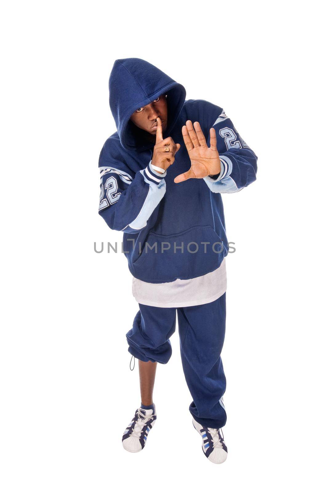 Cool young hip-hop dancer on white background
