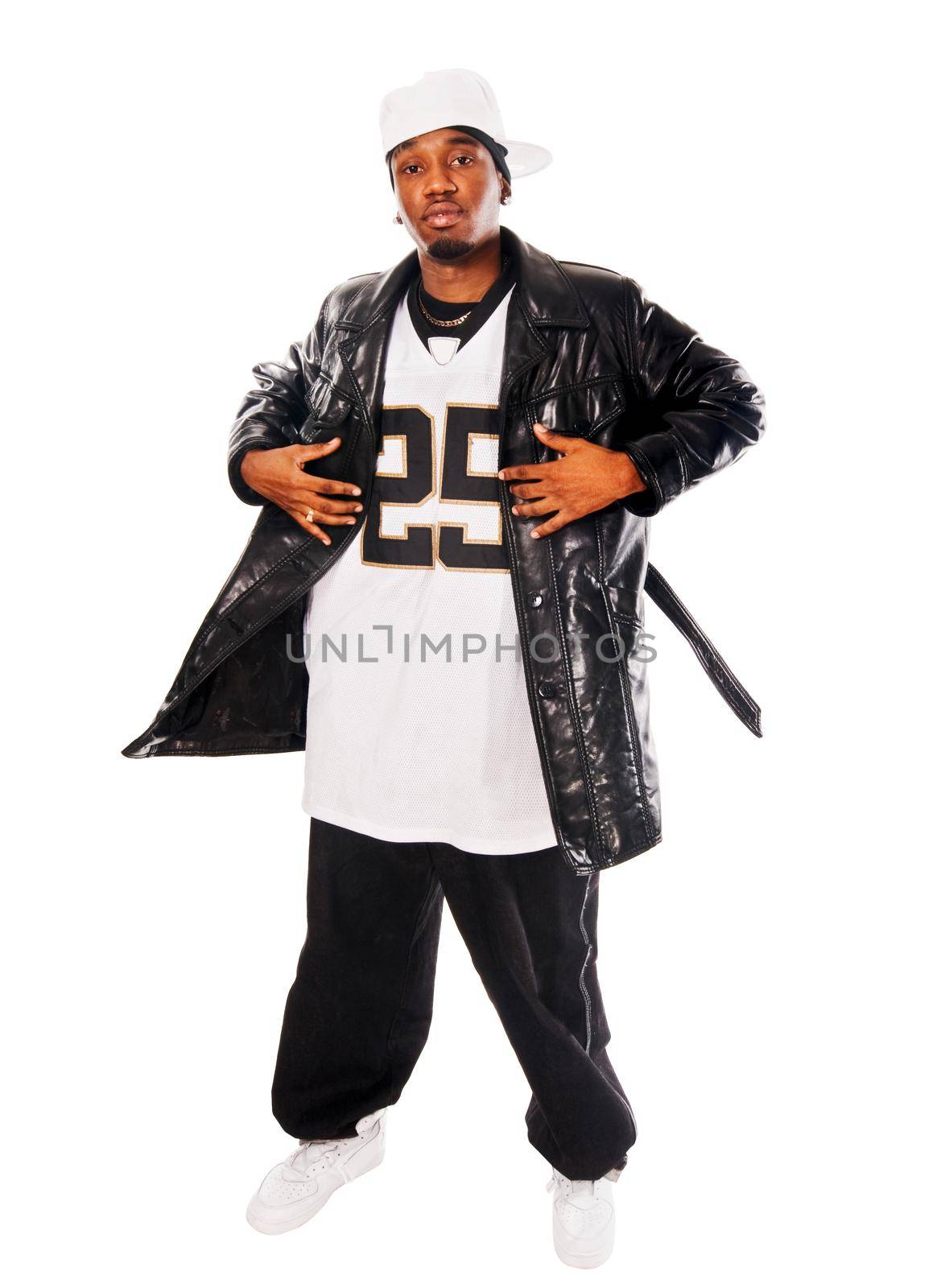 Cool hip-hop young man isolated on white