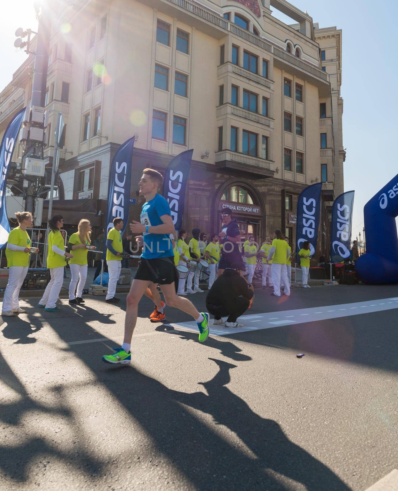 Moscow - September 24, 2017: Participants of Moscow autumn marathon sponsored by Asics brand