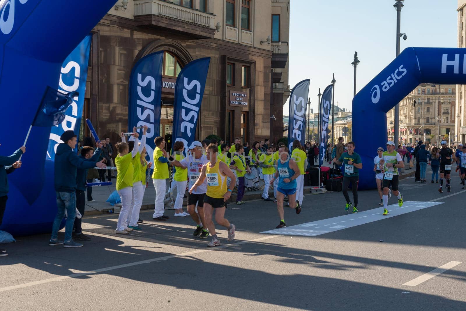 Moscow - September 24, 2017: Participants of Moscow autumn marathon sponsored by Asics brand