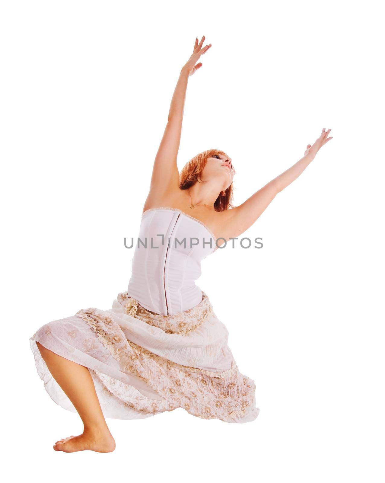 beautiful girl acrobat isolated on white