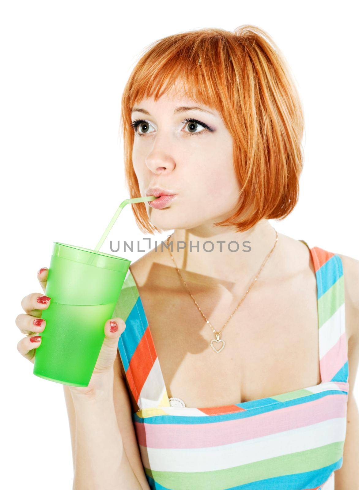 beautiful red-haired girl isolated on white background