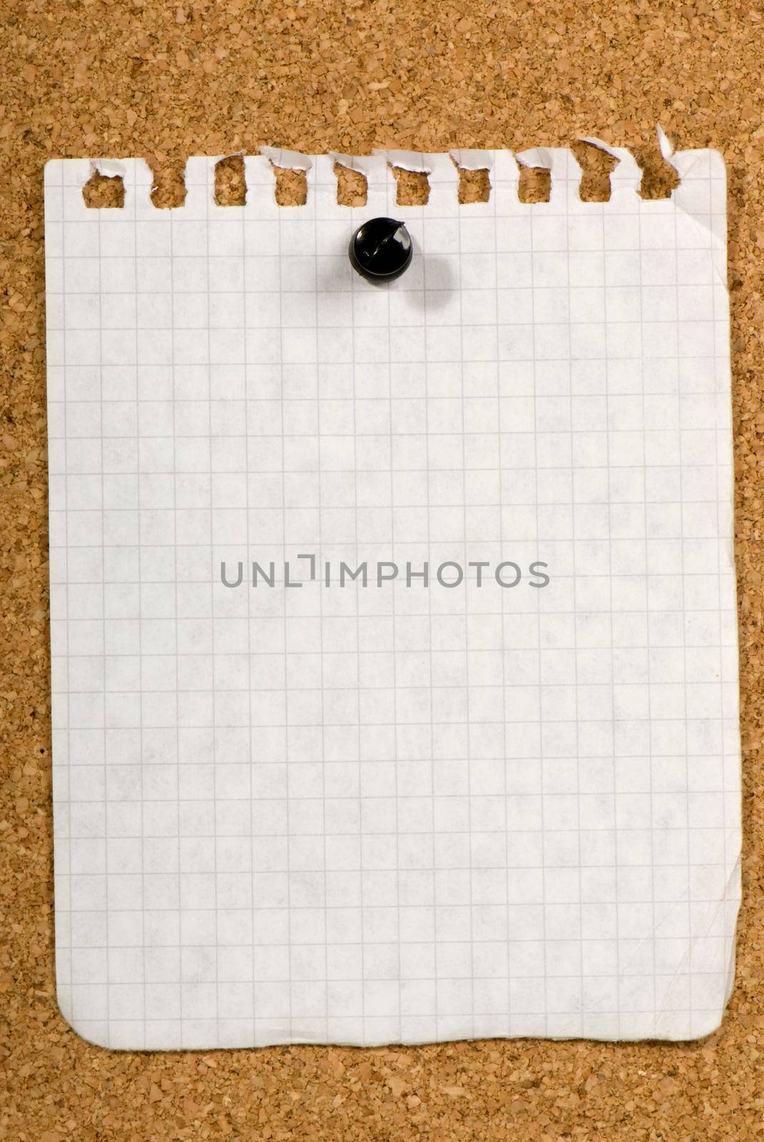 Blank piece of old paper pinned to a bulletin board ready for your text to be added to it.