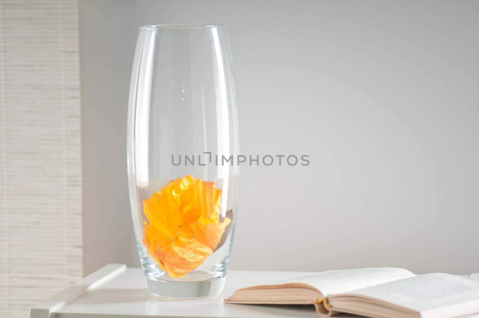 Flower vase made of glass in the interior