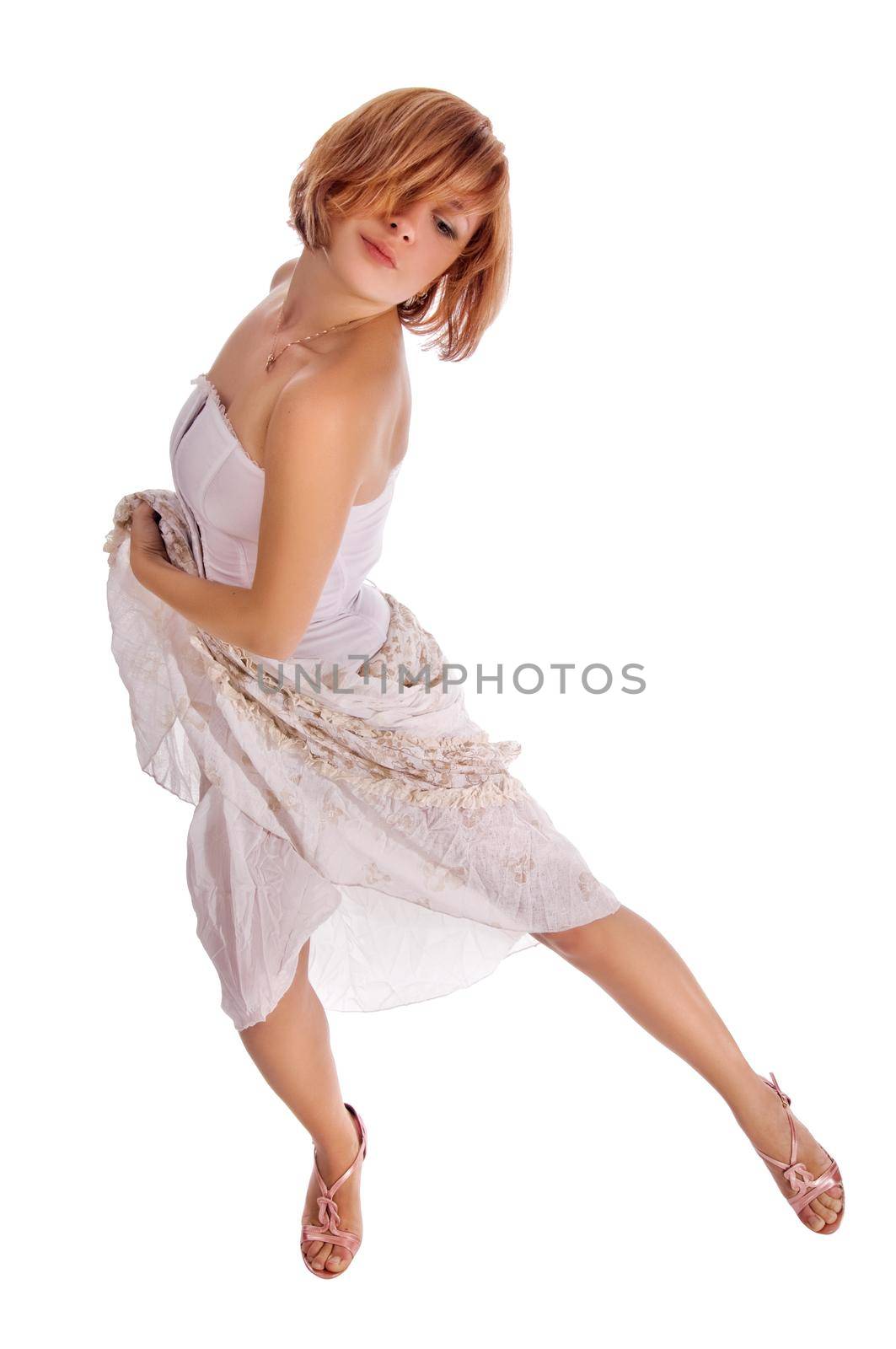 Red haired dancer isolated on white background