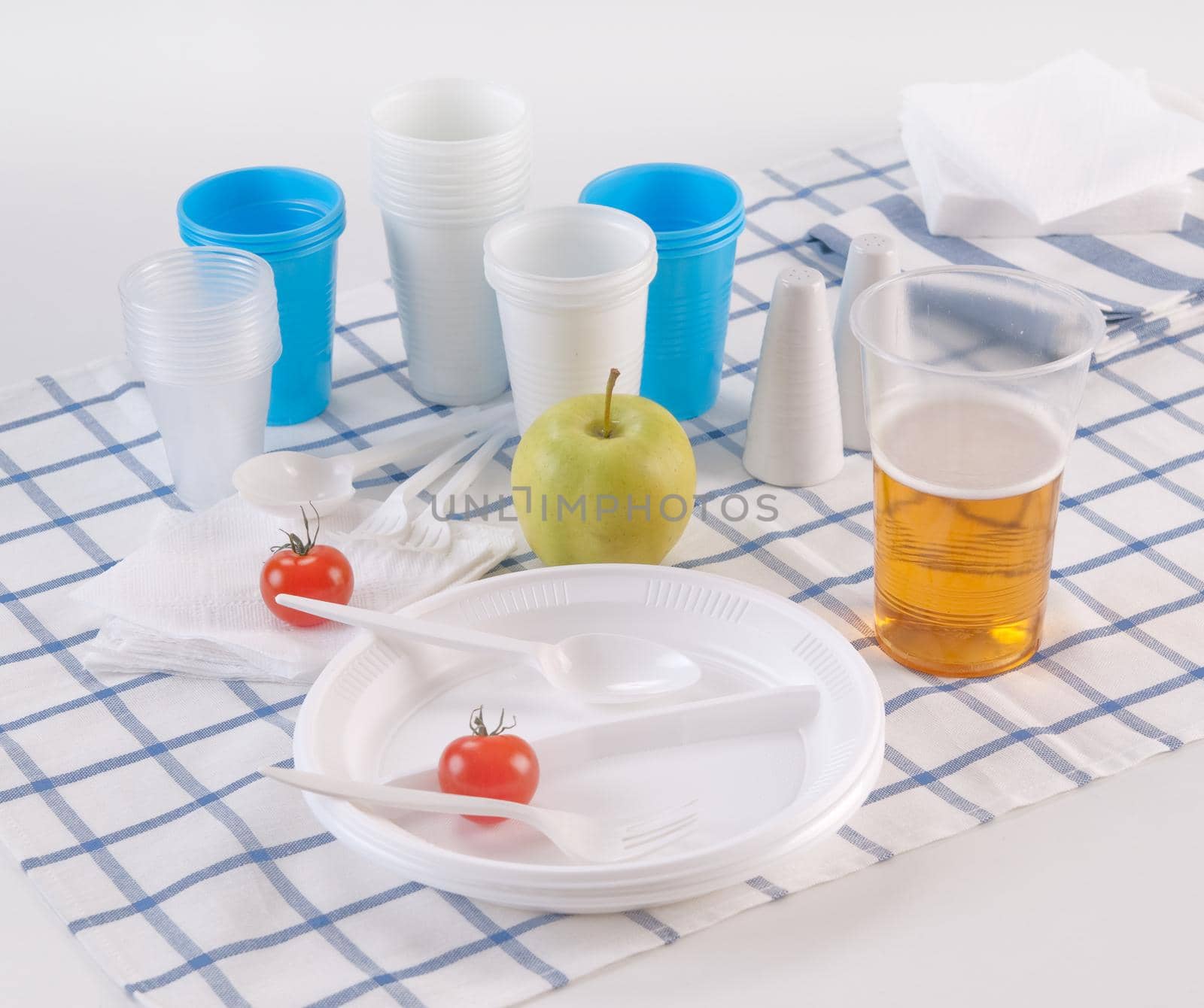 Set of disposable dishes on a kitchen table