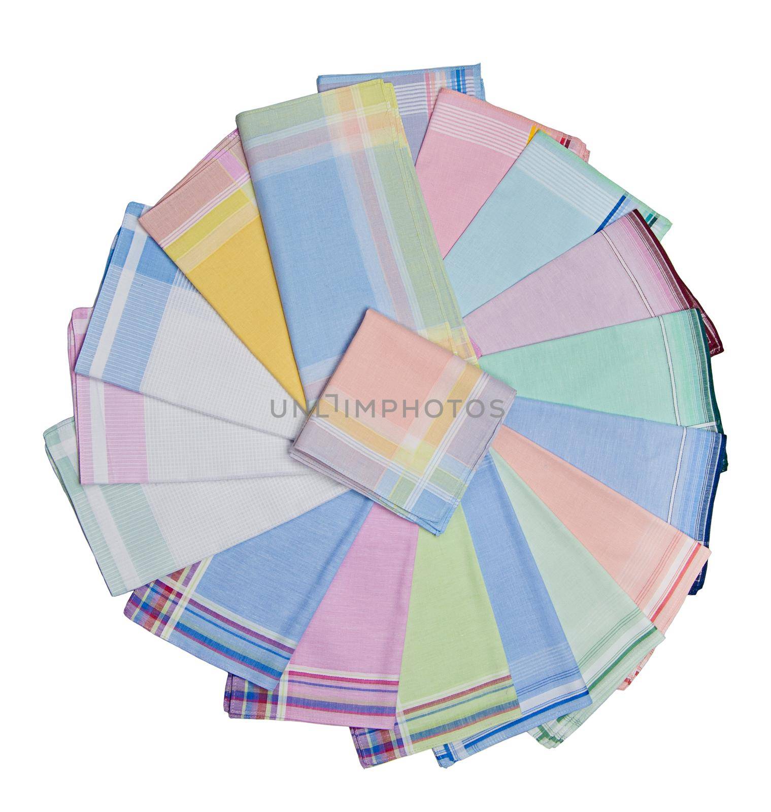 Large Set of many handkerchiefs on white background