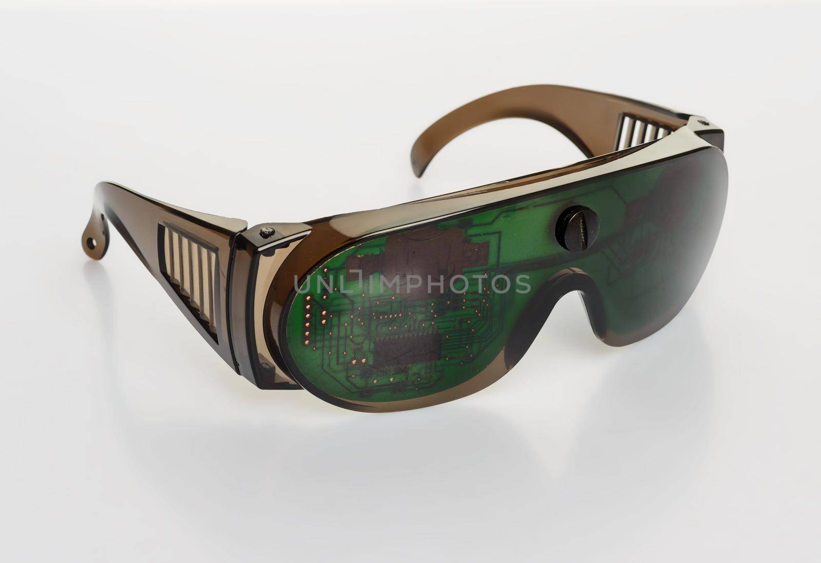 Futuristic eyeglasses with electronic chips instead of glass gadget advanced