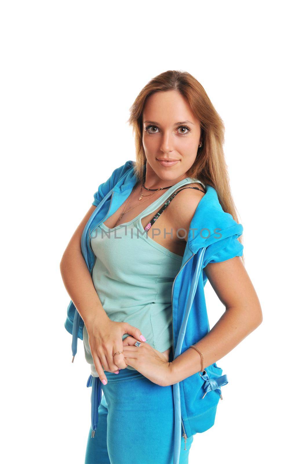beautiful fitness girl isolated on white background
