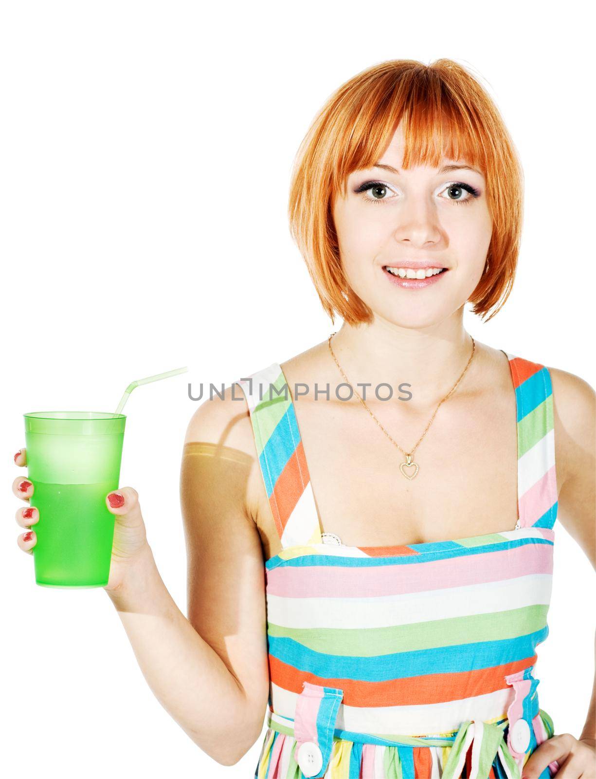 beautiful red-haired girl isolated on white background