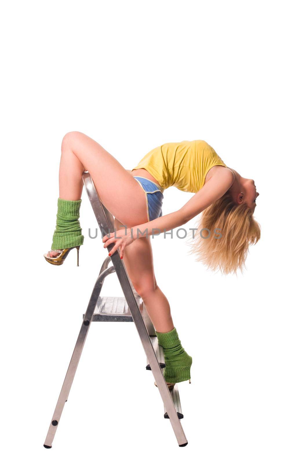 Beautiful stripper dancing isolated on white background